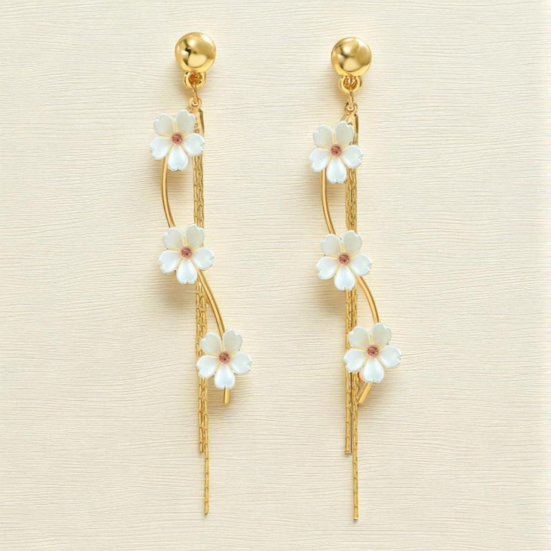 Boucles d'oreilles fleurs blanches torsadées Acier