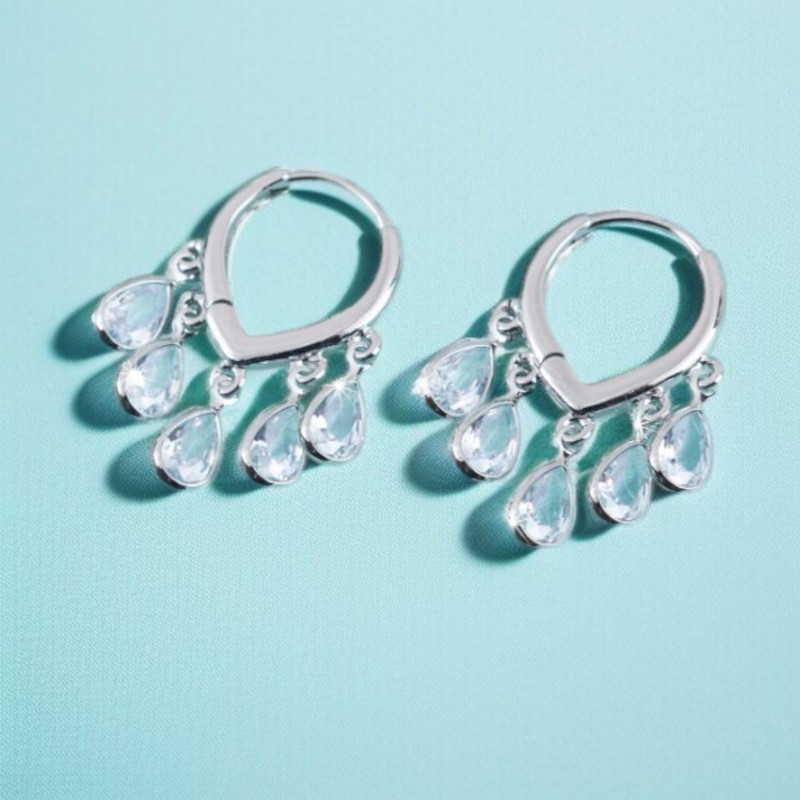 Boucles d'oreilles argentées gouttes d'eau Plaqué or blanc