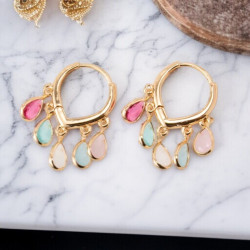 Boucles d'oreilles dorées gouttes bleues et roses Plaqué or blanc