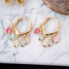 Boucles d'oreilles dorées gouttes bleues et roses Plaqué or blanc