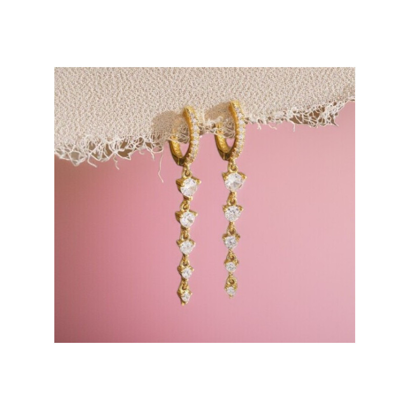 Boucles d'oreilles pendantes dorées avec strass Plaqué or