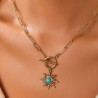 Collier doré grandes mailles et soleil turquoise Acier