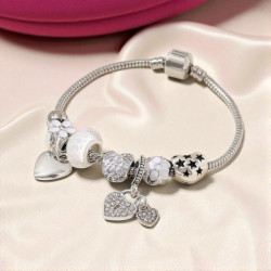 Bracelet charms argenté coeur blanc