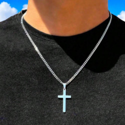 Chaîne mailles 3mm argentées homme avec croix Acier