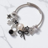 Bracelet charms argenté noeud et chat noir Acier