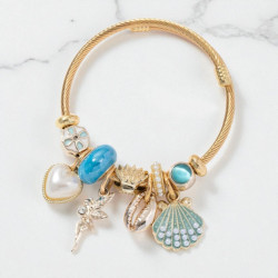 Bracelet charms doré fée et coquillage bleu azur Acier