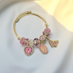 Bracelet charms doré vierge et coeur rose Acier
