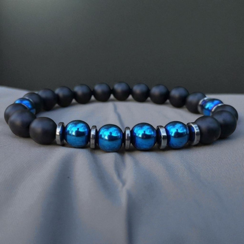 Bracelet homme hématite bleue