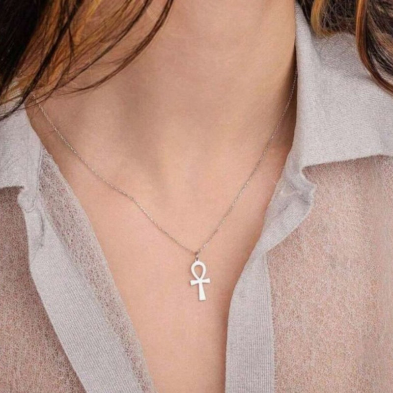 Collier argenté croix égyptienne Acier