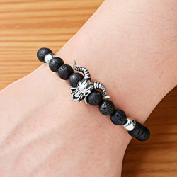 Bracelet homme pierre de lave tête de bouc