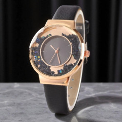 Montre cristaux noirs et cadran doré