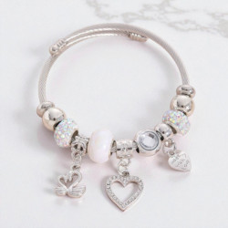 Bracelet argenté charms coeur et cygne blanc Acier
