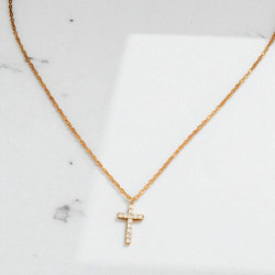 Collier doré croix zircon Plaqué or