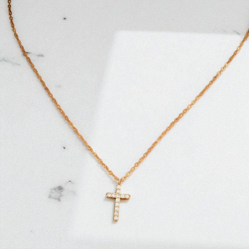 Collier doré croix zircon Plaqué or