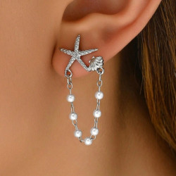 Boucles d'oreilles argentées avec coquillages et perles blanches