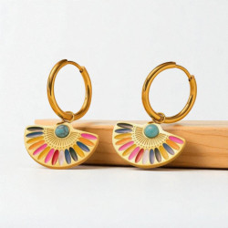 Boucles d'oreilles dorées éventail multicolore Plaqué or