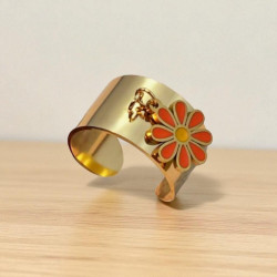 Anneau ajustable doré fleur orange Acier
