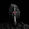 Collier cordon cuir noir avec épée et dragon rouge