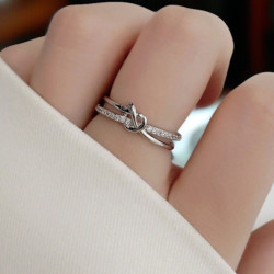 Bague ajustable argenté noeud en coeur Plaqué or blanc