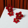 Boucles d'oreilles dorées double fleurs rouges