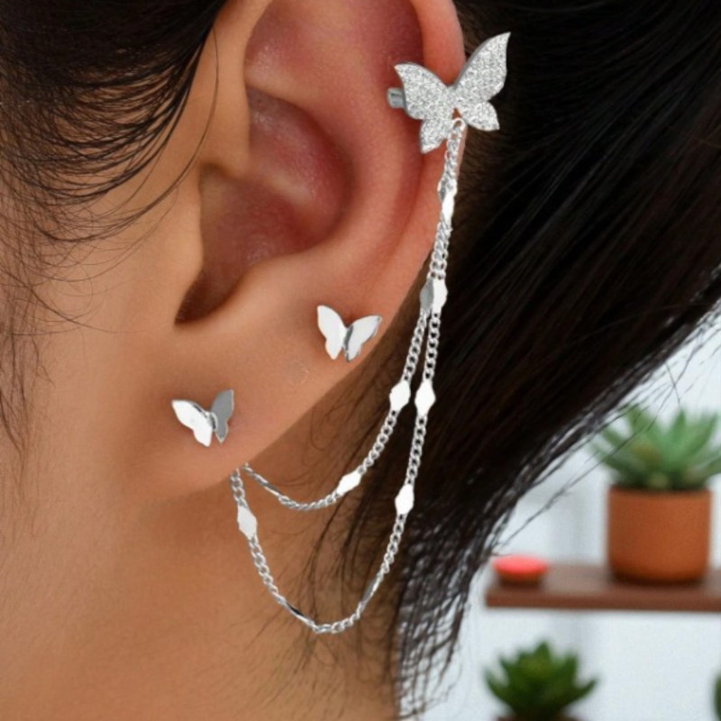 Boucles d'oreilles argentées papillons avec clip