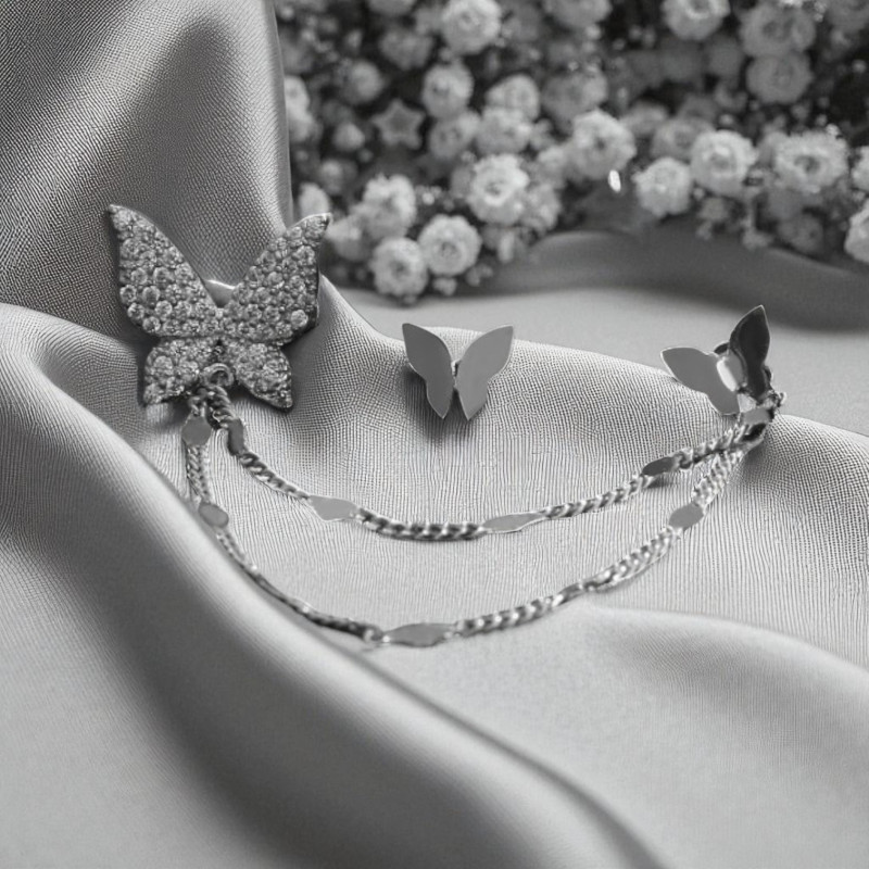 Boucles d'oreilles argentées papillons avec clip