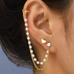 Boucles d'oreilles dorées coeur et perles blanches avec clip