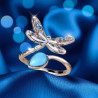 Bague ajustable argenté libellule bleue Plaqué or blanc