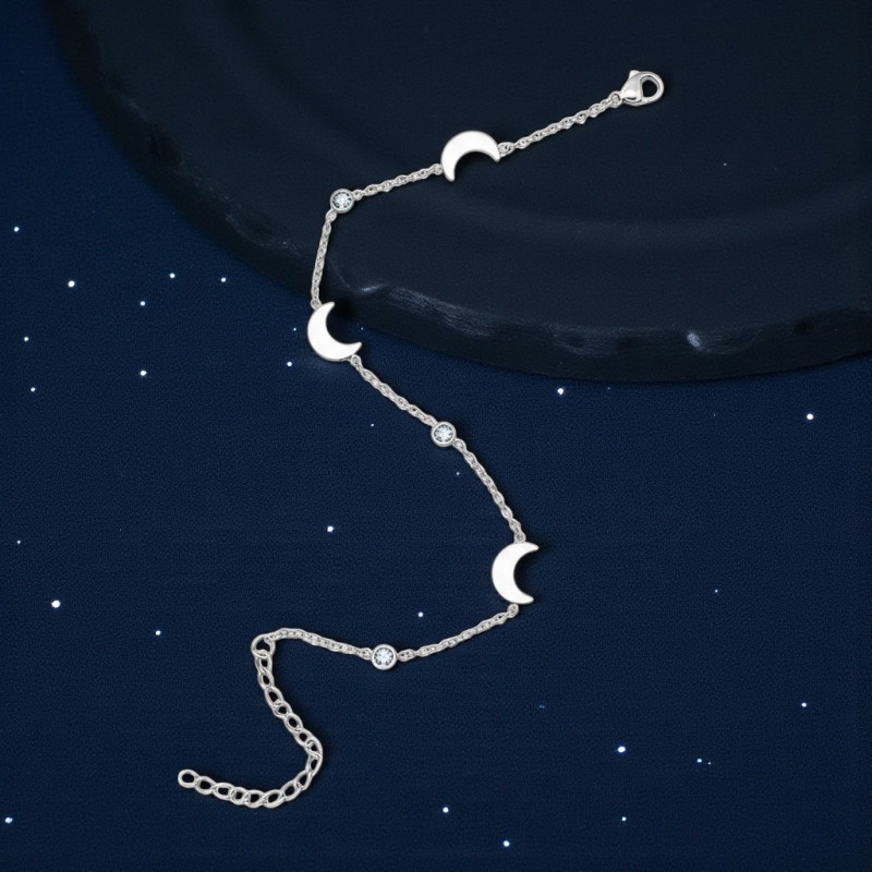 Bracelet argenté lune et strass Acier