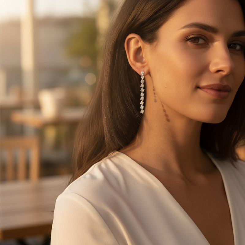 Boucles d'oreilles cascade de strass Acier