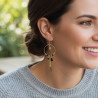 Boucles d'oreilles dorée rondes noires avec feuille