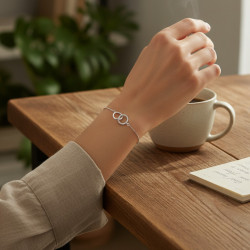 Bracelet coulissant anneaux entrelacés argenté Plaqué or blanc