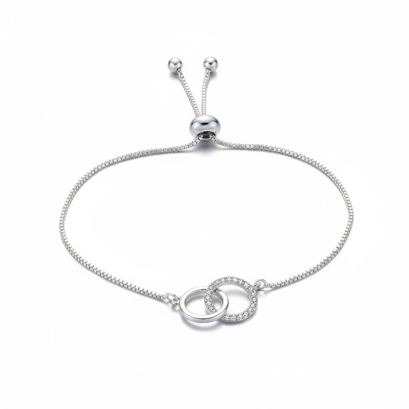 Bracelet coulissant anneaux entrelacés argenté Plaqué or blanc
