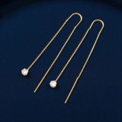 Boucles d'oreilles dorées suspendues zircon Plaqué or