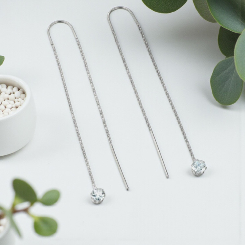 Boucles d'oreilles argentées suspendues zircon Plaqué or blanc