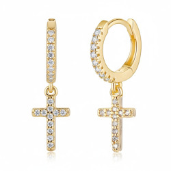 Boucles d'oreilles dorées croix zircon Plaqué or