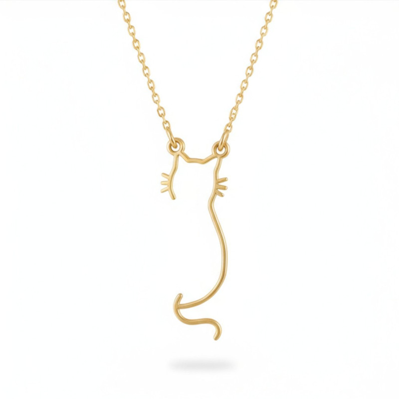 Collier doré chat abstrait Acier