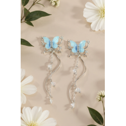 Boucles d'oreilles torsadées argentées papillon bleu