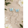 Boucles d'oreilles torsadées argentées papillon bleu