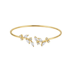 Bracelet jonc ouvert feuilles et zircon Plaqué or