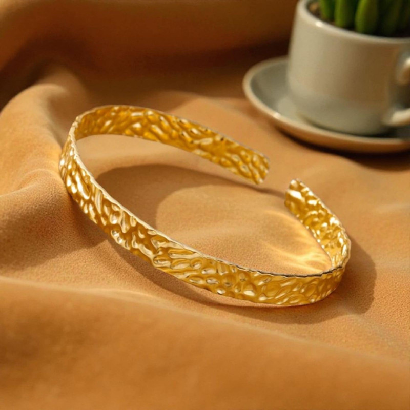 Bracelet jonc doré métal texturé Acier