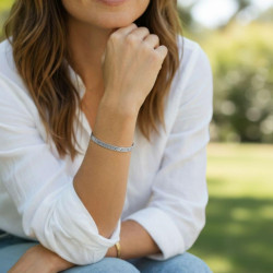 Bracelet jonc argenté métal texturé Acier