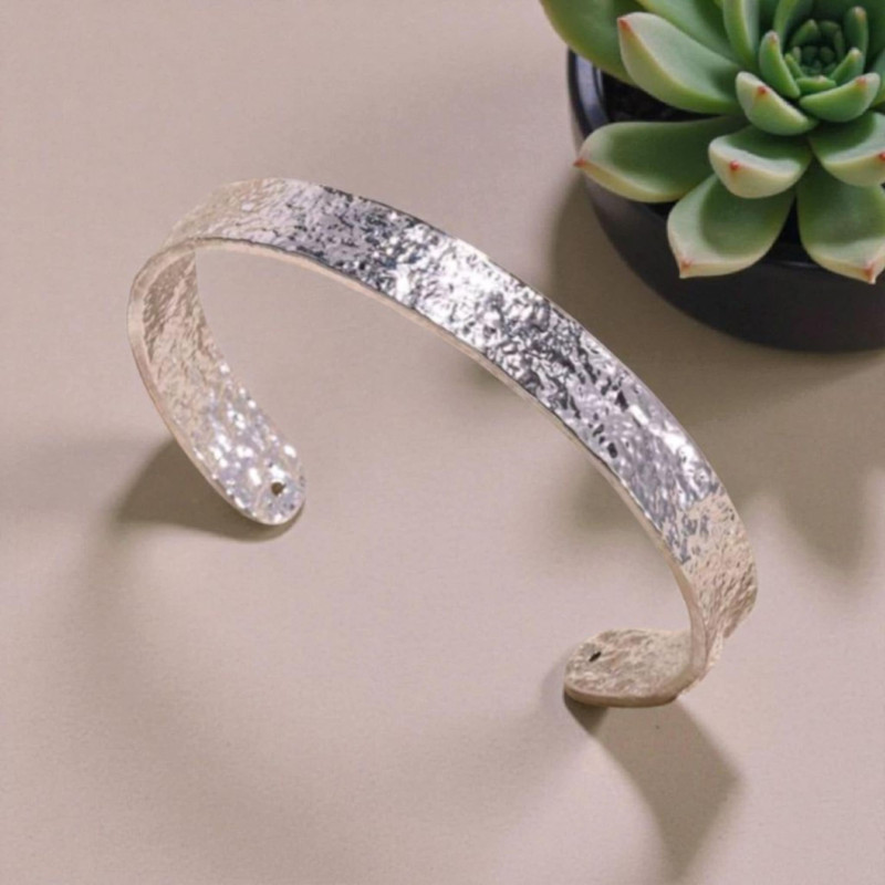 Bracelet jonc argenté métal texturé Acier