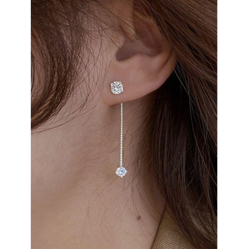 Boucles d'oreilles pendantes argentées strass
