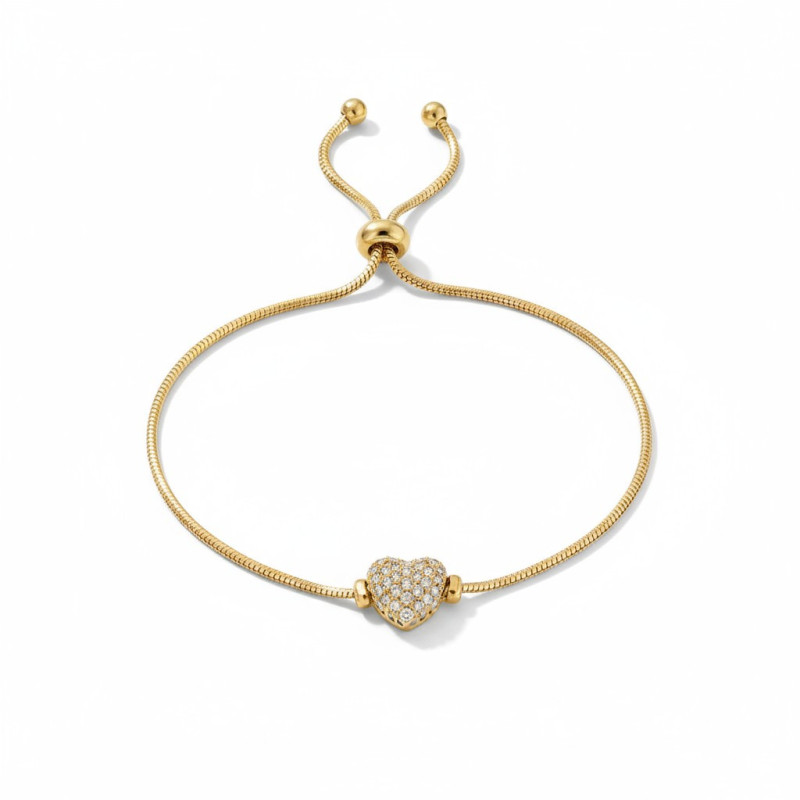 Bracelet coulissant doré coeur strass