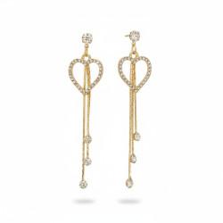 Boucles d'oreilles pendantes dorées coeur et strass