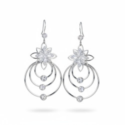 Boucles d'oreilles argentées anneaux et fleurs