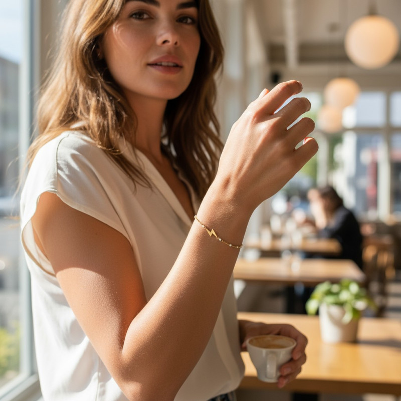 Bracelet doré éclair blanc Acier