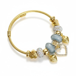 Bracelet charms doré coeur et perles grises Acier