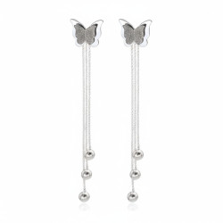 Boucles d'oreilles pendantes papillon argenté Acier